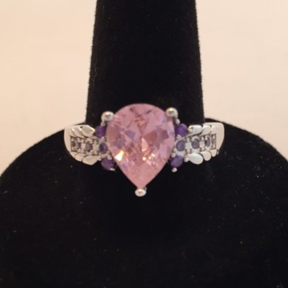 Pear cut pink topaz ring